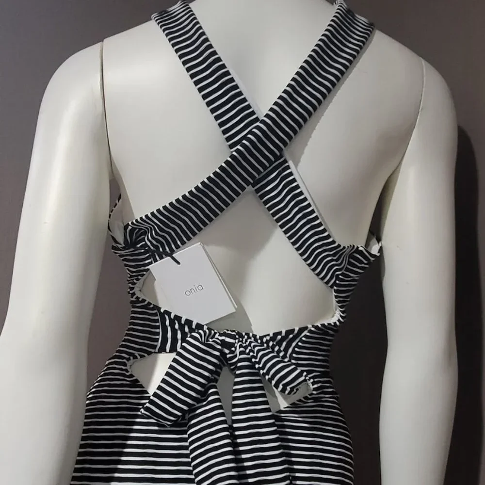 ONIA Striped Cindy Cross-Strap One Piece Cut out Swimsuit - Picture 4 of 9